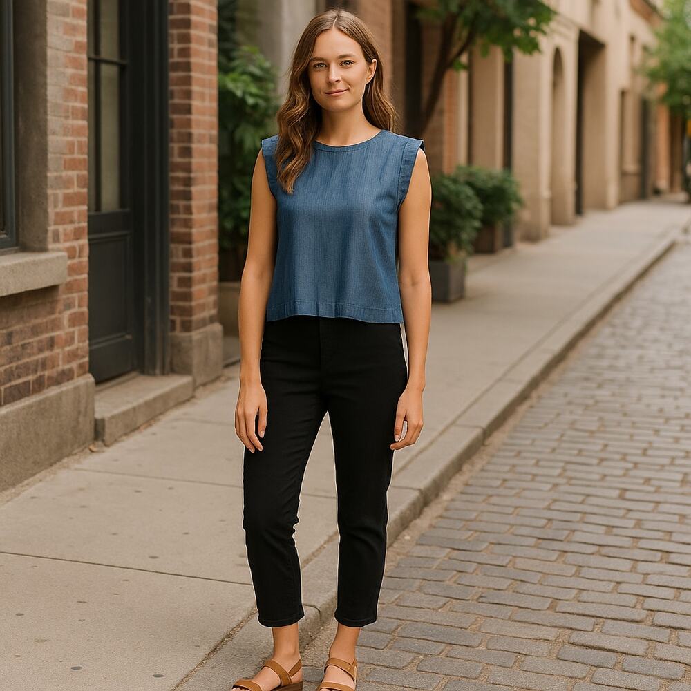Sleeveless Denim Top Chambray